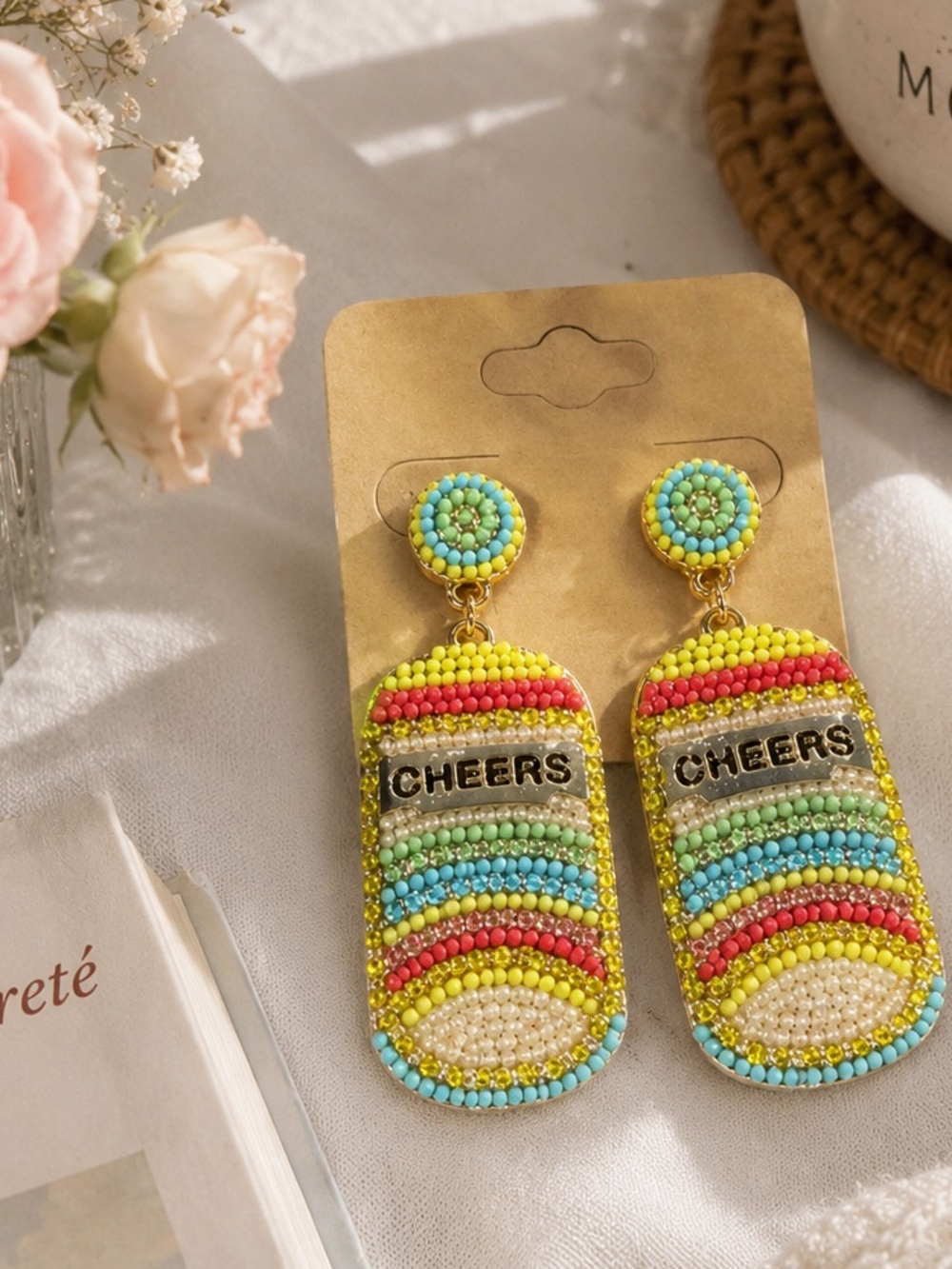 Seed Beaded "Cheers" Drop Earrings celebration cute gift birthday new year sale